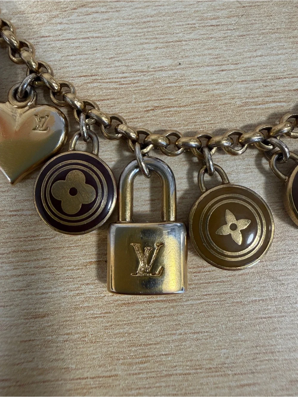 Louis Vuitton pastilles Gold and Brown bag Charm Chain Key Holder